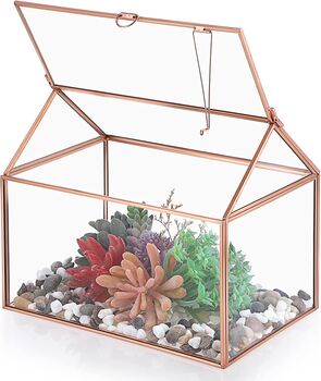 Rose Gold Glass Geometric Plant Terrarium With Lid, 6 of 7