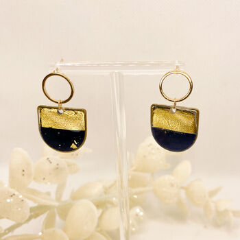 Navy And Gold Foil Statement Drop Earrings, 4 of 9