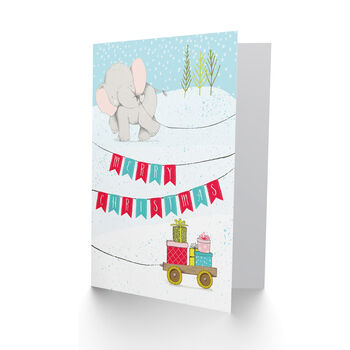 Elephant Bunting Winter Snow Child Kids Christmas Card, 2 of 4