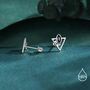 Sterling Silver Triangle And Sapphire Blue Marquise Cz Arrow Stud Earrings, thumbnail 5 of 12