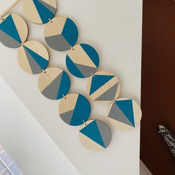 Teal And Grey Plywood Geometric Modern Wall Hanging Art, 5 of 8