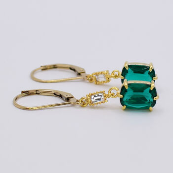 Emerald Green Deco Droplet Leverback Earrings, 2 of 4