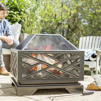 Square Brushed Bronze Effect Deep Steel Firepit, 2 of 5