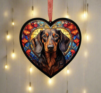 Dachshund Stained Glass Effect Heart Suncatcher, 3 of 9