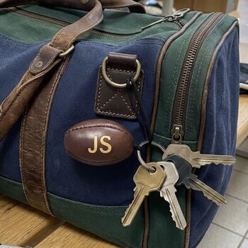Personalised Brown Vintage Leather Rugby Ball Keyring, 9 of 10