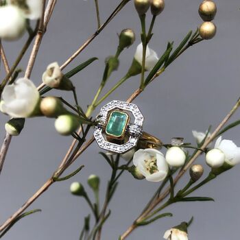 14k Gold Vermeil Diamond Halo Ring In Emerald, 5 of 7