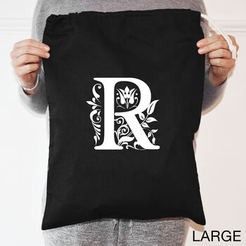 Personalised Initial Laundry Bag – Elegant Scroll Design Storage Sack For Adults, Teens And Students, 3 of 5