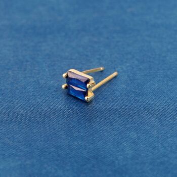 925 Sterling Silver Blue Baguette Stud Earrings, 5 of 8