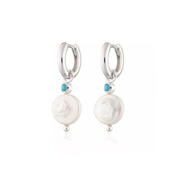 Pearl And Turquoise Statement Hoops, 2 of 7