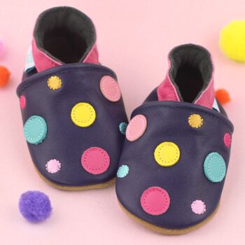 Dotty Fish Navy Spotty Dotty Soft Leather Baby Shoes With Barefoot Soles, 5 of 11