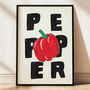 Red Bell Pepper Art Print – Hand Drawn Texture Bold Typography Food Print, thumbnail 1 of 7