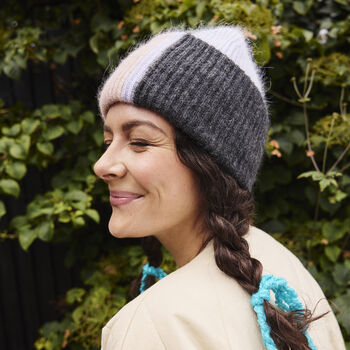 Colour Block Angora Knit Beanie Hat, 5 of 12