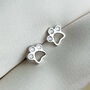 Sterling Silver Crystal Paw Print Stud Earrings, thumbnail 1 of 5