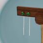 Emerald Green Cz Threader Earrings Sterling Silver, thumbnail 2 of 12