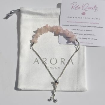 Rose Quartz Crystal Slider Bracelet Silver Plated Chain, 2 of 4