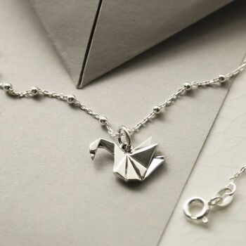 Sterling Silver Polished Origami Swan Necklace, 2 of 8