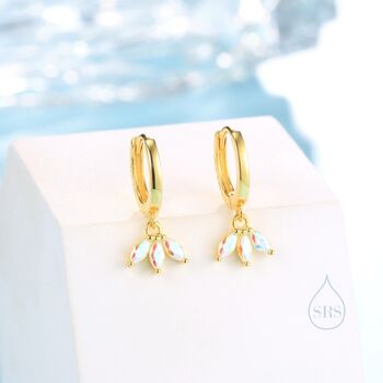 Sterling Silver Aurora Ab Cz Marquise Crown Huggie Hoop Earrings, 2 of 10