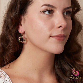 Multicoloured Tourmaline Circle Hook Earrings 18 K Gold Plated, 3 of 9
