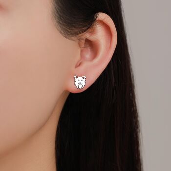 Sterling Silver Tiny Minimalist Border Collie Dog Stud Earrings, 8 of 12