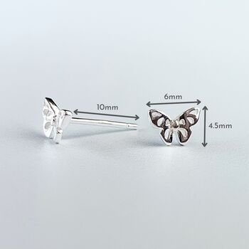 Sterling Silver Tiny Butterfly Stud Earrings, 4 of 6