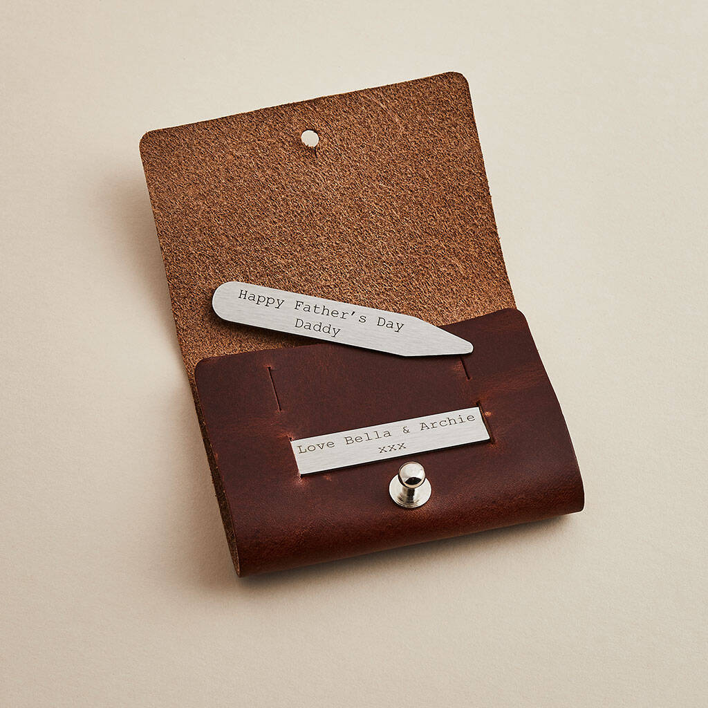 Personalised Collar Stiffeners With Leather Pouch, 1 of 7