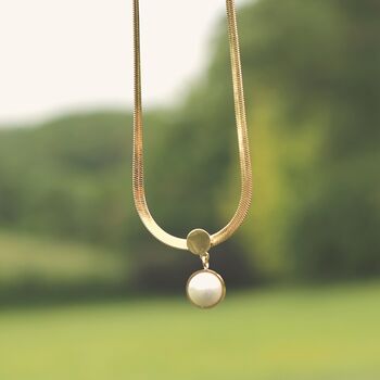 Snake Chain Pearl Pendant Necklace 18ct Gold Plated, 4 of 6