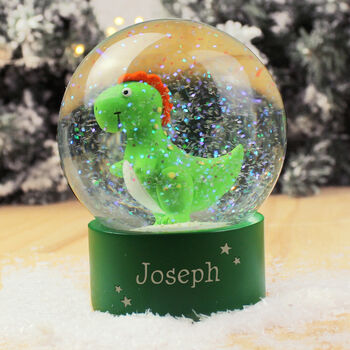 Personalised Name Only Dinosaur Glitter Snow Globe, 3 of 3