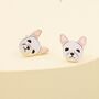 Cute French Bulldog Stud Earrings In Sterling Silver, thumbnail 3 of 10