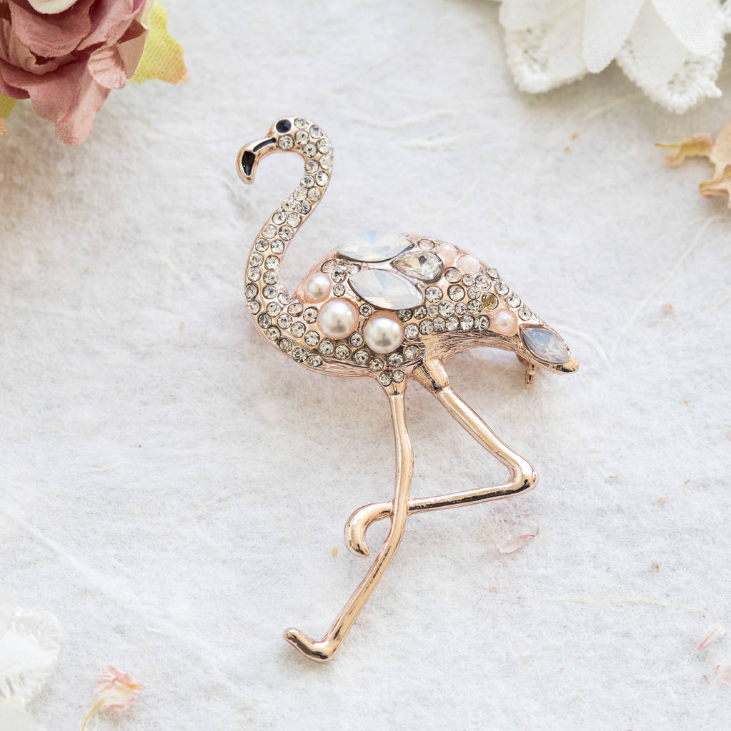 Cindy Flamingo Rose Gold Crystal Brooch By Lola & Alice ...
