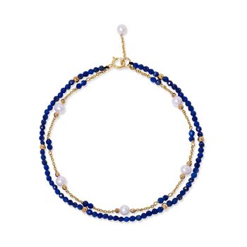 Clara Double Chain Bracelet With Lapis Lazuli And Pearl, 2 of 4