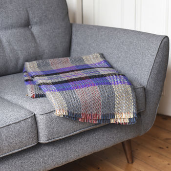 Grey And Purple Wool Blanket Throw, 2 of 3