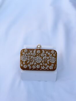 Embroidered Rectangle Clutch In Orange Colour, 5 of 6