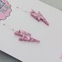 Pink Glitter Lightning Bolt Earrings Small And Large, thumbnail 8 of 11