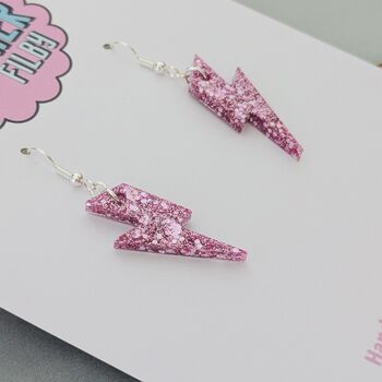 Pink Glitter Lightning Bolt Earrings Small And Large, 8 of 11