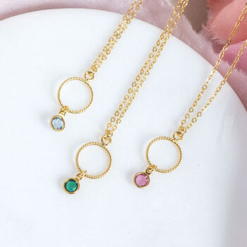 Twisted Gold Plated Circle Mini Birthstone Necklace, 5 of 10