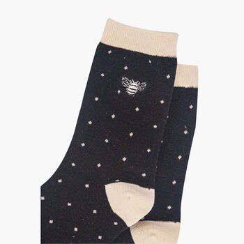 Polka Dot Embroidered Bee Ankle Socks Women's Black, 3 of 3