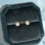 Tiny Sun Stud Earrings In Sterling Silver, thumbnail 3 of 12