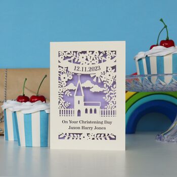Personalised Papercut Floral Christening Card, 4 of 9