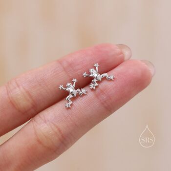 Tiny Frog Stud Earrings In Sterling Silver, 2 of 12