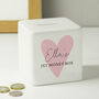 Personalised Pink Heart Ceramic Square Money Box, thumbnail 4 of 6