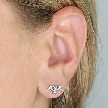 Sterling Silver Bat Stud Earrings – 12mm, 3 of 8