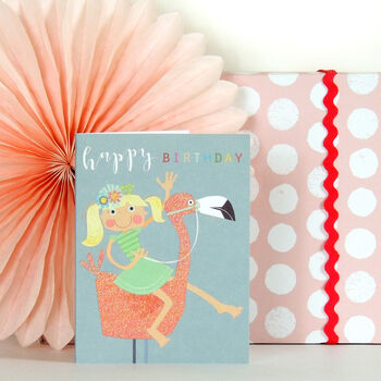 Mini Glittery Flamingo Birthday Card, 4 of 5