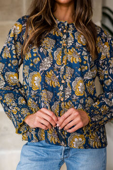 Indian Cotton Midnight Marigold Printed Top, 3 of 4