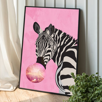 Custom Personalised Zebra Blowing Bubble Art Print, 2 of 6