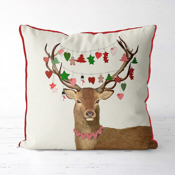 Deer And Hanging Decorations, Christmas Cushion, 2 of 3