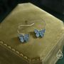 Sterling Silver Blue Butterfly Enamel Drop Hook Earrings, thumbnail 2 of 10