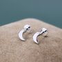 Sterling Silver Internally Threaded Flat Back Moon Earrings, thumbnail 1 of 5