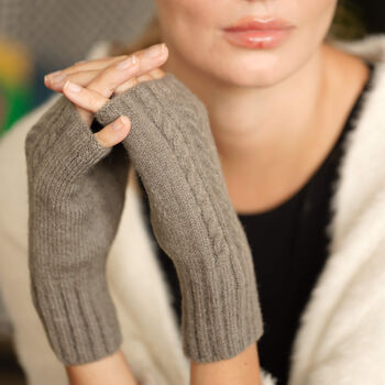 Fingerless Chevron Mix Cable Knit Gloves, 2 of 10