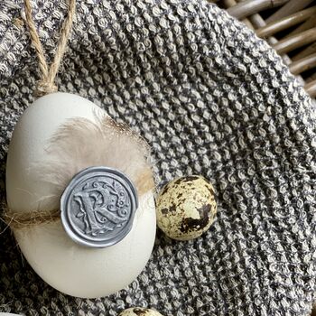 Goose Egg With Quail Feathers And Personalised Wax Seal, 5 of 9