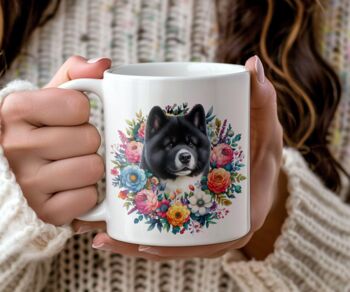 Personalised Akita Summer Floral Dog Wreath Cushion And Mug Gift Bundle, 2 of 4